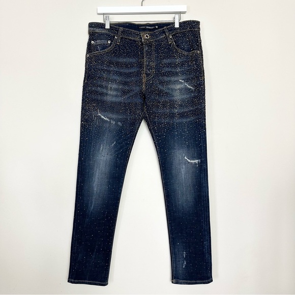 Avenue George V Paris Rhinestone Denim Jeans - Picture 1 of 16